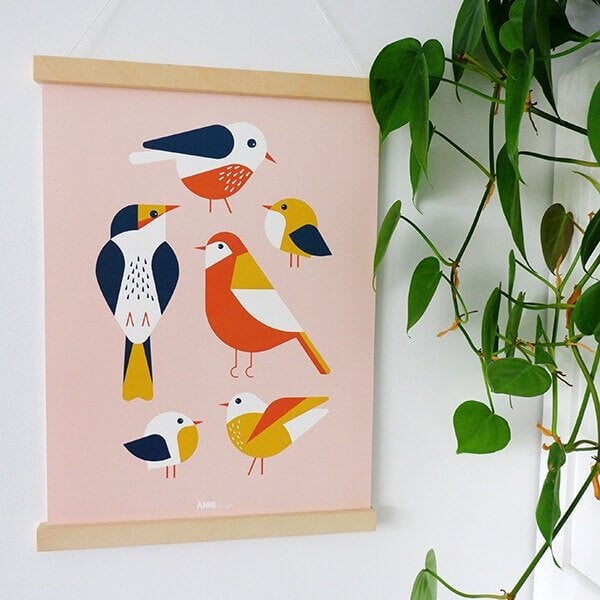 Kinderposter Poster Vogels Oud Roze ANNIdesign, Rechthoekig Staand, Nieuw, Ophalen of Verzenden, A1 t/m A3