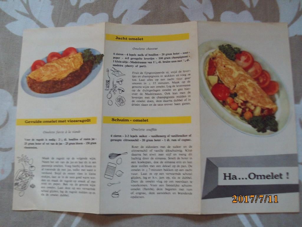 3 recept folders ca 1965 Omelet / Groente fruit/ Zd vruchten, Ophalen of Verzenden, Nederland en België, Taart, Gebak en Desserts