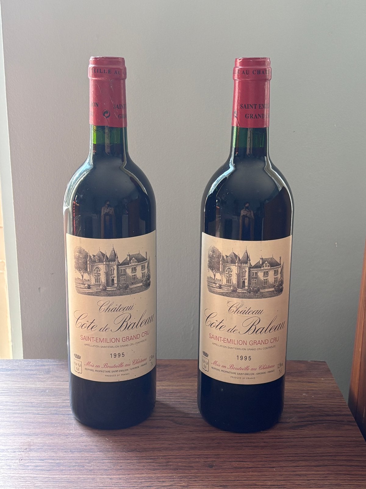 2 flessen Château Côte de Baleau 1995 SaintÉmilion Grand Cru, Verzamelen, Frankrijk, Nieuw, Ophalen of Verzenden, Rode wijn