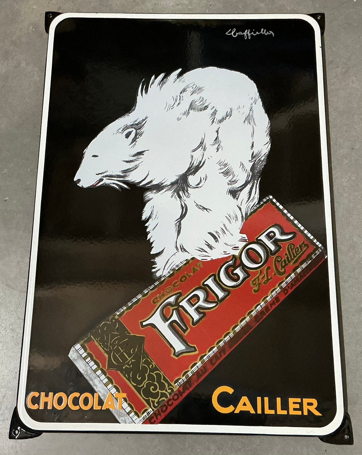 Groot emaille bord FRIGOR chocolade, Ophalen of Verzenden, Gebruikt, Reclamebord