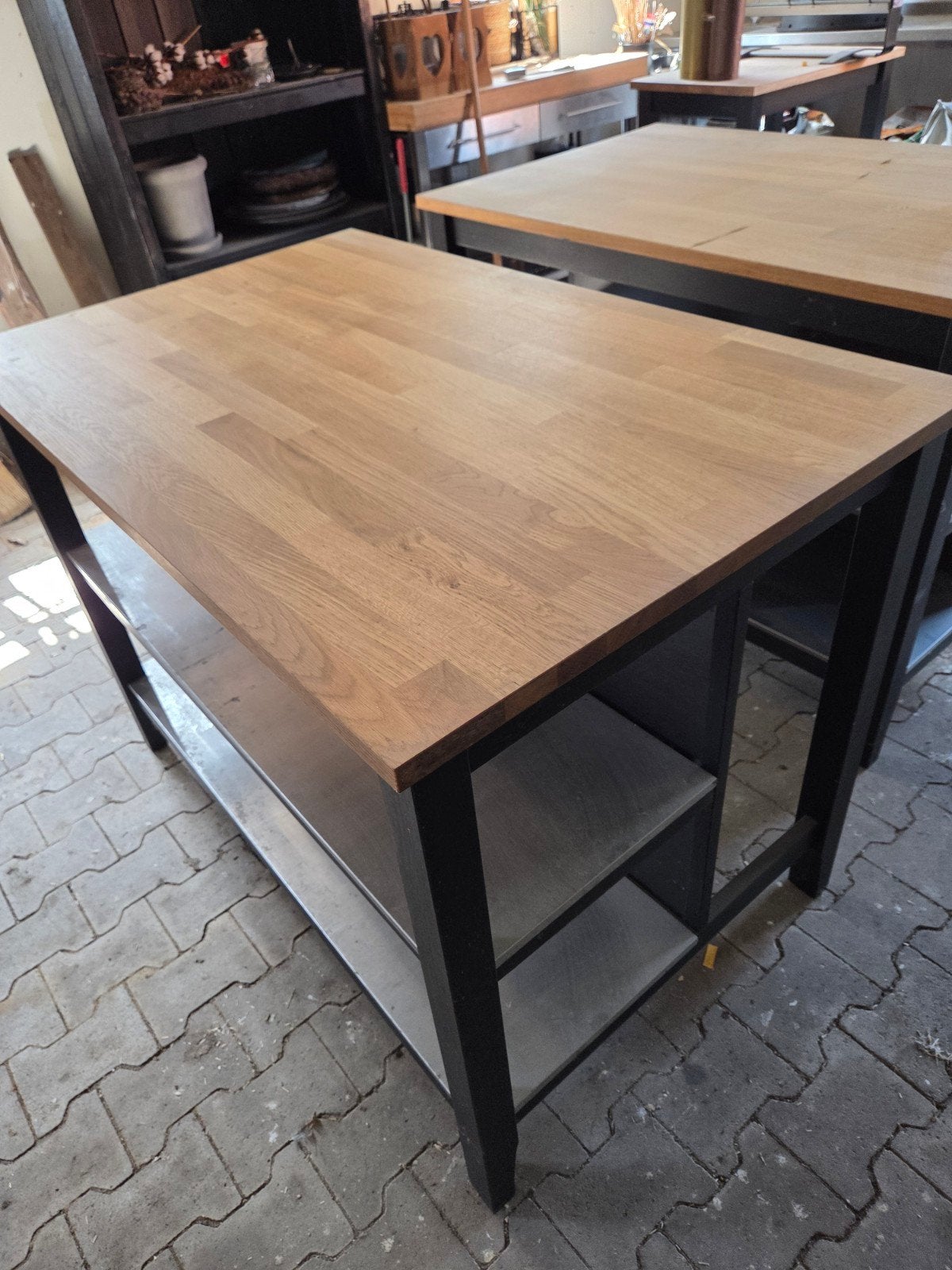 Robuuste keukentafel/eiland met eikenhouten blad, Ophalen, Modern, Industrieel, Landelijk, 100 tot 150 cm, Eikenhout