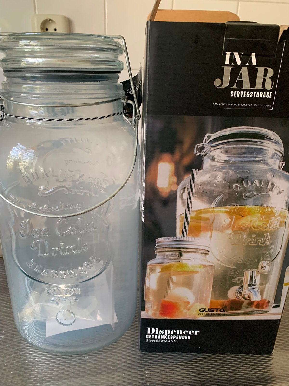 Grote glazen drankdispenser met kraantje, 4 liter, Nieuw, Gusta, Ophalen of Verzenden, Glas