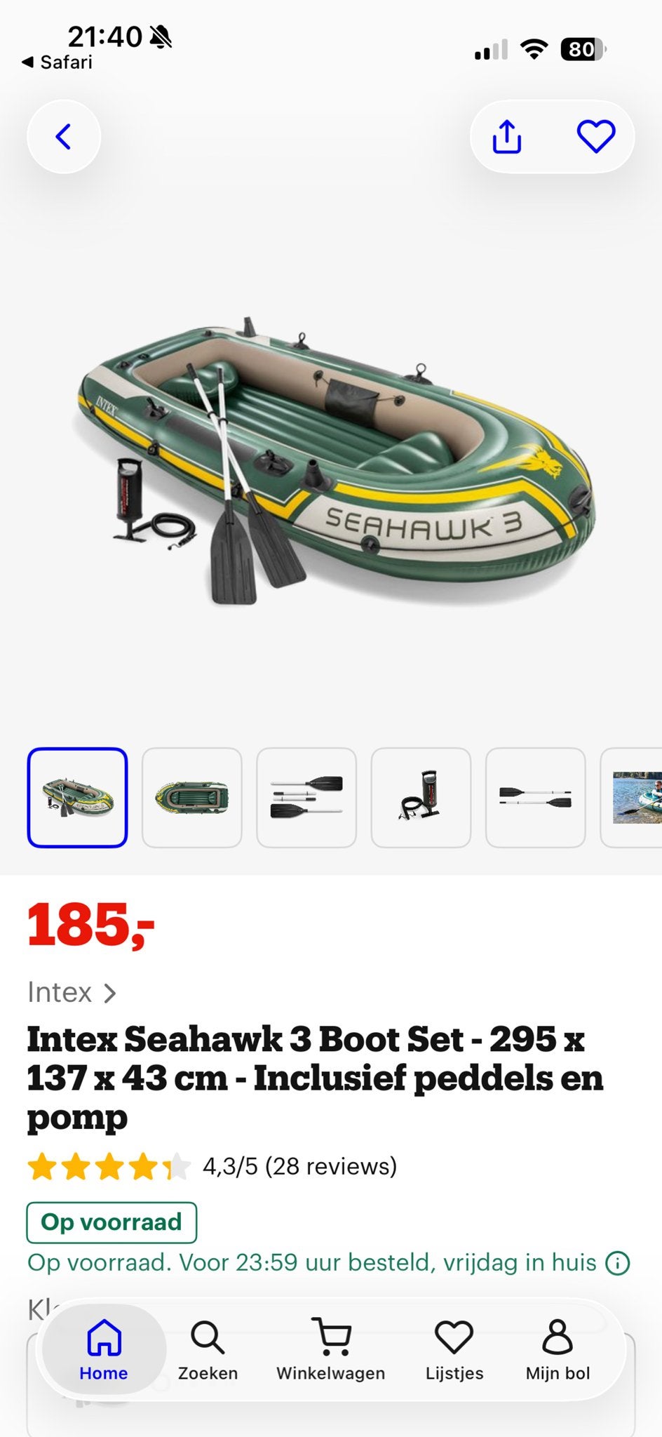Intex Seahawk 3 Opblaasboot - 2-3 personen, zo goed als nieu, Ophalen of Verzenden, Zo goed als nieuw