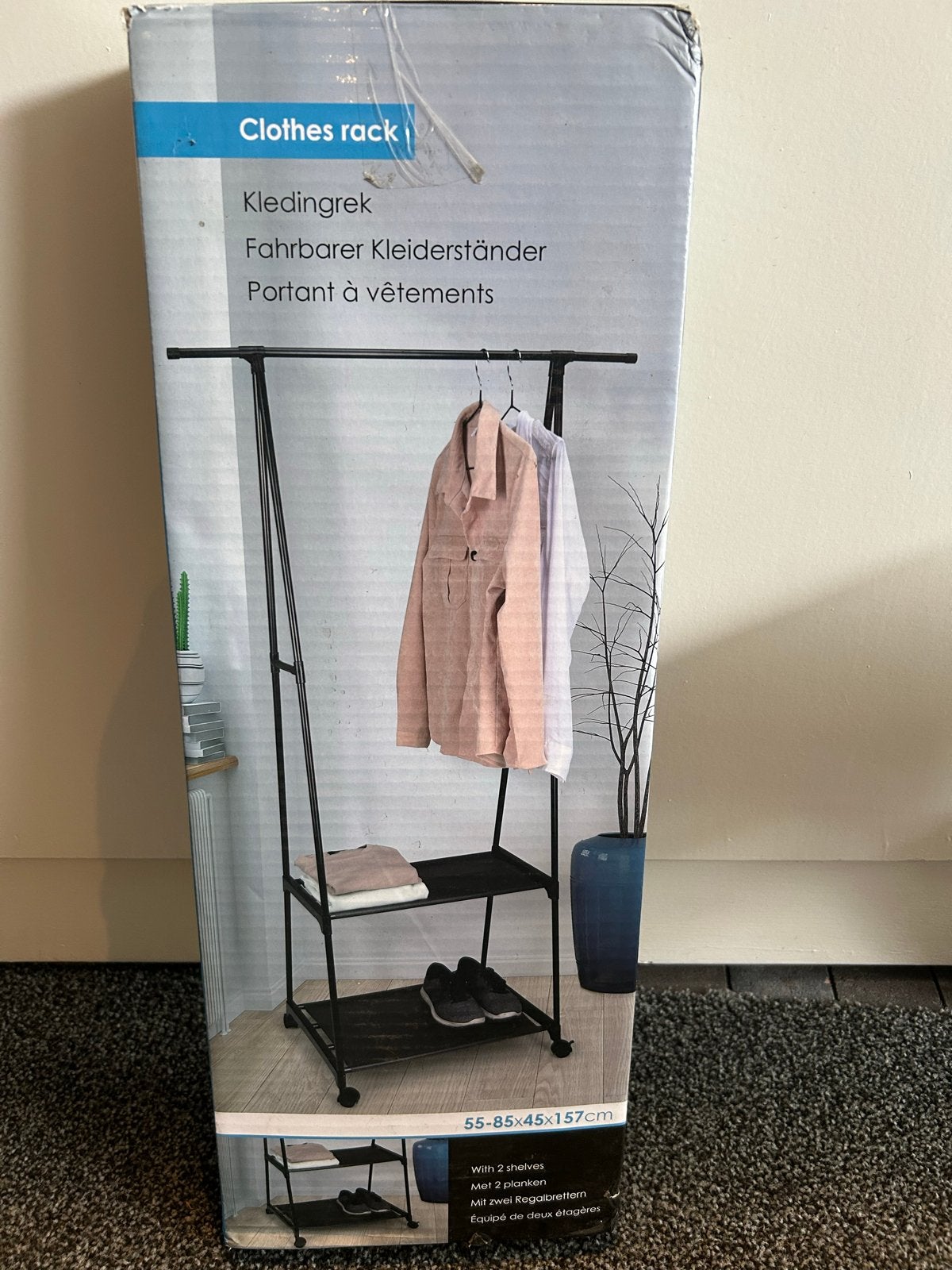 Kledingrek met wielen en 2 planken - Zwart, Ophalen, Met wielen, Nieuw