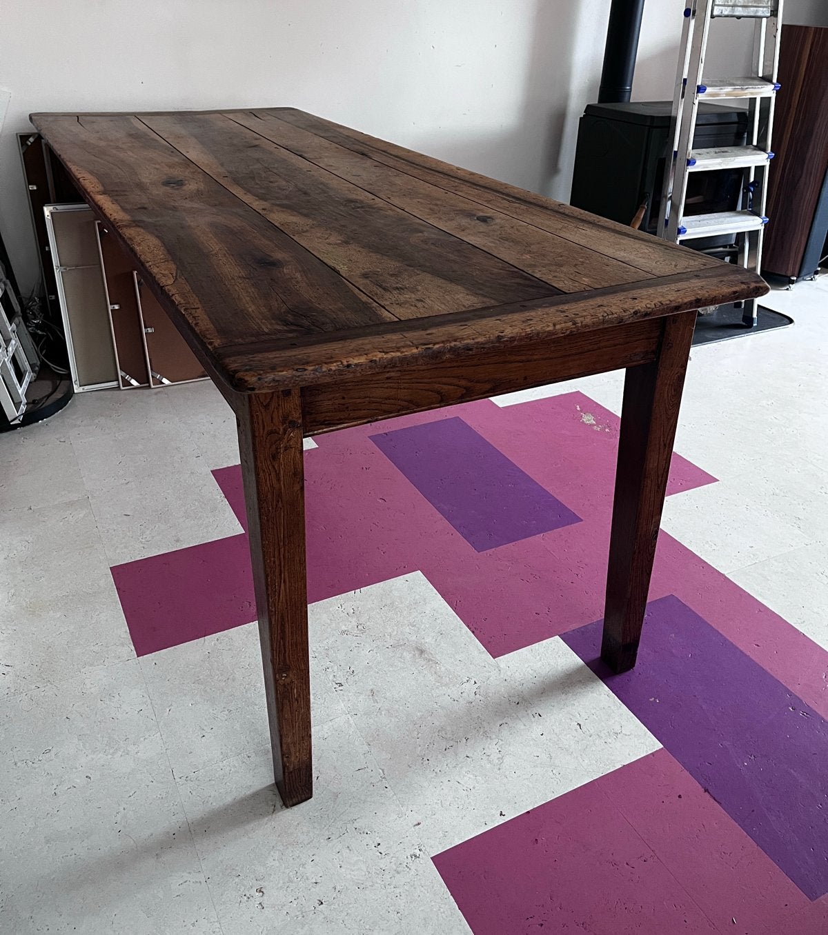 Antieke Franse houten bakkerstafel met uitschuifbaar blad, Ophalen