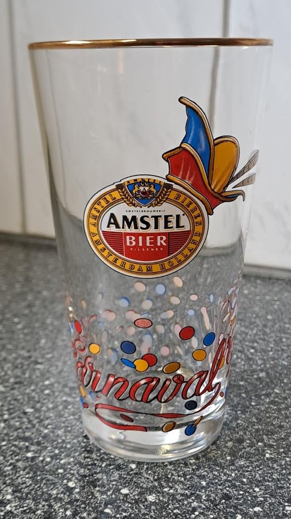 Vintage Amstel bier Carnaval glas '99 - uniek verzamelobject, Ophalen of Verzenden, Zo goed als nieuw, Glas of Glazen, Amstel
