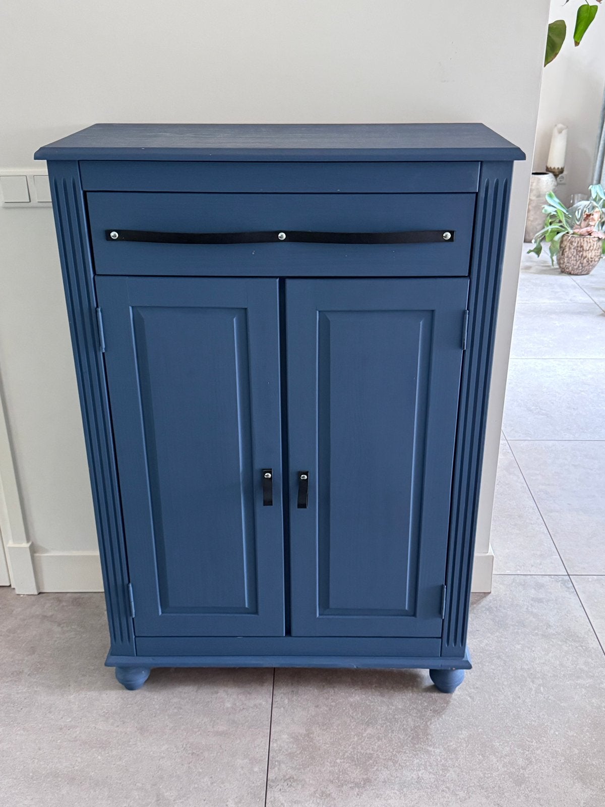 Blauw houten kastje / buffetkast – krijtverf – 82 x 121 x 38, Ophalen, 100 tot 150 cm, Zo goed als nieuw, Minder dan 150 cm