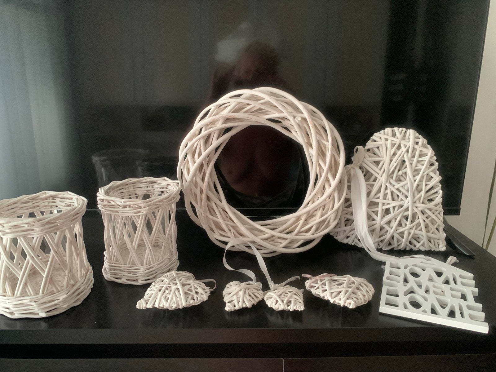9 Witte rieten accessoires - Decoratie set, Gebruikt, Ophalen of Verzenden, Landelijk, Natuurlijk materiaal