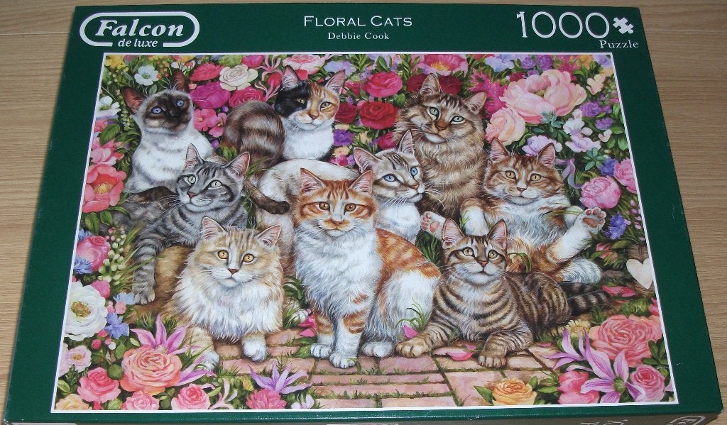 Puzzel *** FLORAL CATS *** 1000 stukjes Falcon De Luxe, Ophalen of Verzenden, 500 t/m 1500 stukjes, Zo goed als nieuw, Legpuzzel