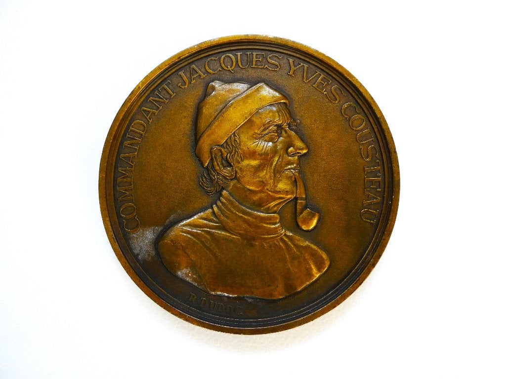 Gedenkpenning Jaques Yves Cousteau penning La Calypso brons, Ophalen of Verzenden, Brons, Buitenland