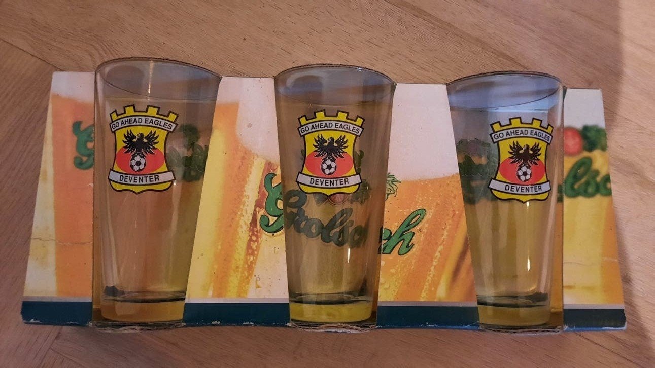 Set van 3 Grolsch GAE glazen - Go Ahead Eagles, Verzamelen, Ophalen of Verzenden, Zo goed als nieuw, Bierglas
