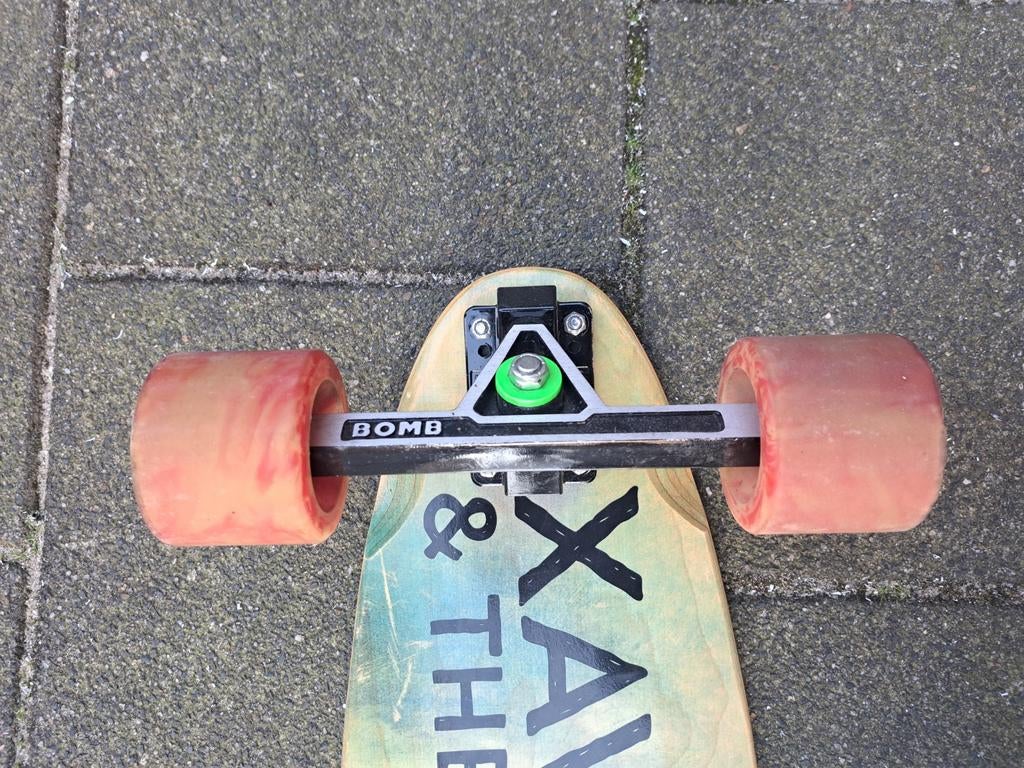 Bomb Longboard Trucks met San Clemente Wielen (260mm breed), Ophalen of Verzenden, Gebruikt, Overige typen, Longboard