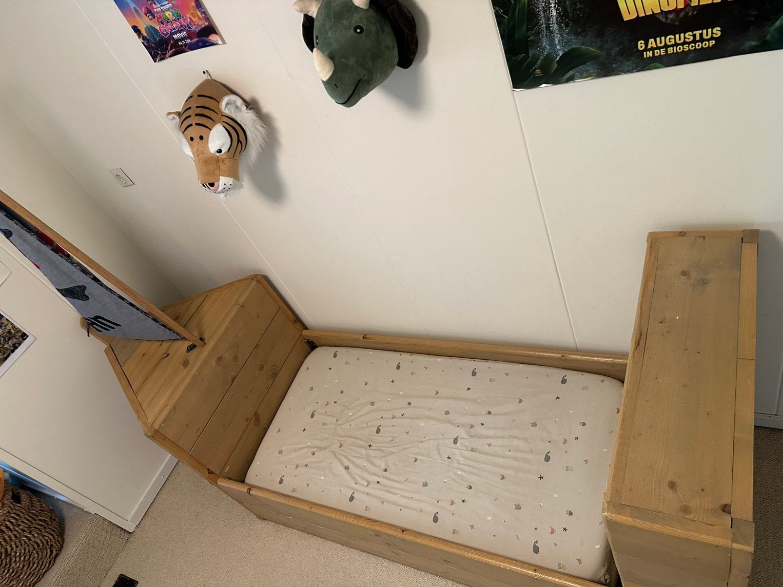 Steigerhouten peuterbed met opbergruimte, Ophalen, Gebruikt, 90 cm, Eenpersoons