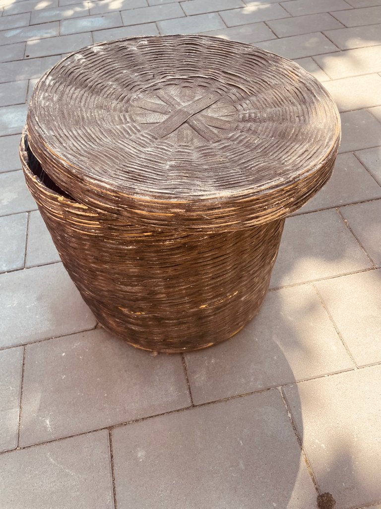 mand van leem, Huis en Inrichting, Woonaccessoires | Schalen en Manden, Ophalen, Overige materialen, Gebruikt, Rond