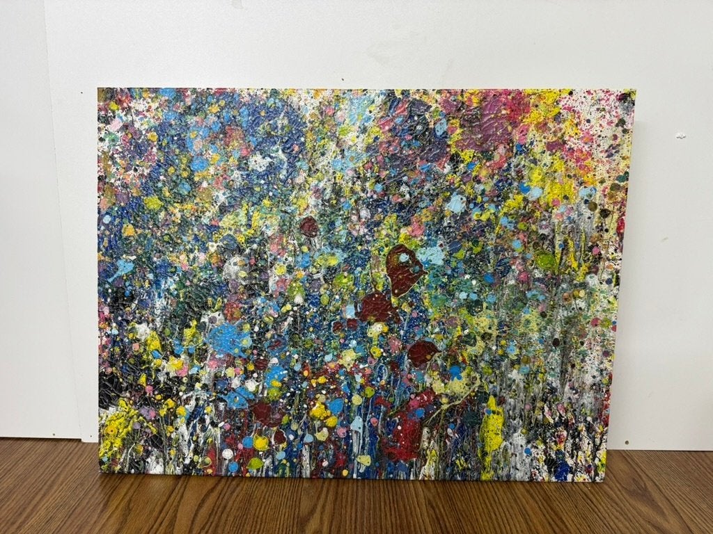Groot abstract schilderij 80x60 cm – kleurrijk reliëf, Ophalen, Abstract, Acrylverf, Overige materialen