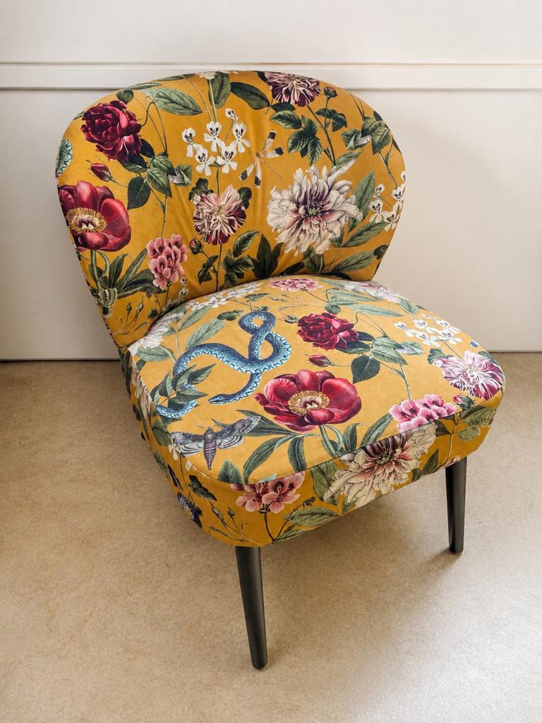 Fauteuil velvet okergeel botanisch trendy stoel, Ophalen, Zo goed als nieuw, Overige kleuren, Eén