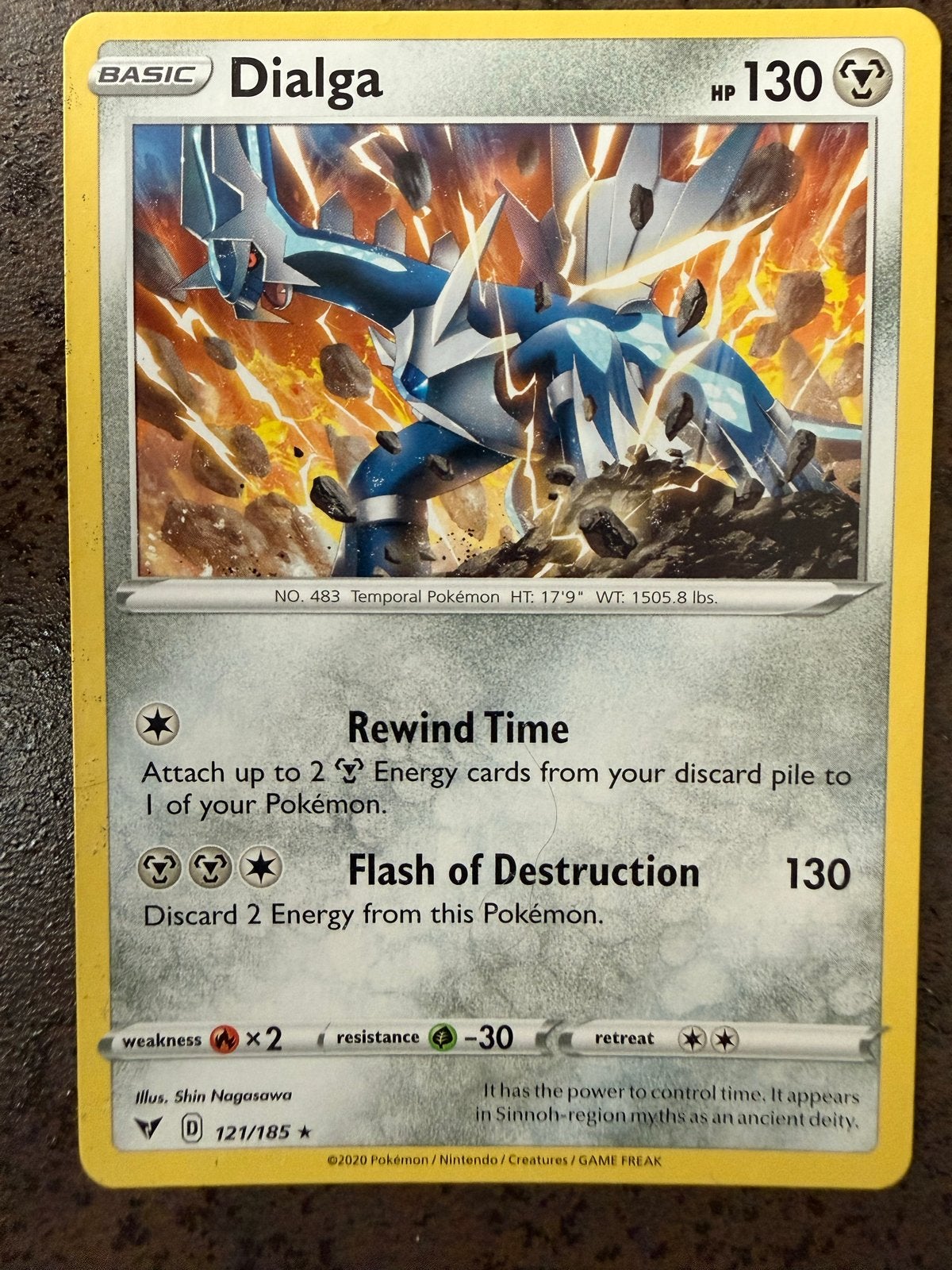 Dialga Pokémon Kaart 121/185 - Sword & Shield, Ophalen of Verzenden, Zo goed als nieuw, Losse kaart
