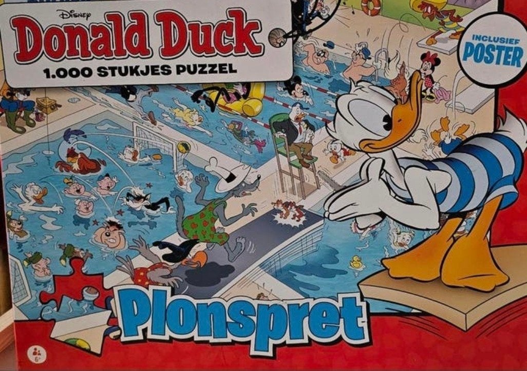 Donad Duck- 1000 stukjes- poster- Verzenden mogelijk, Ophalen, 500 t/m 1500 stukjes, Gebruikt, Legpuzzel