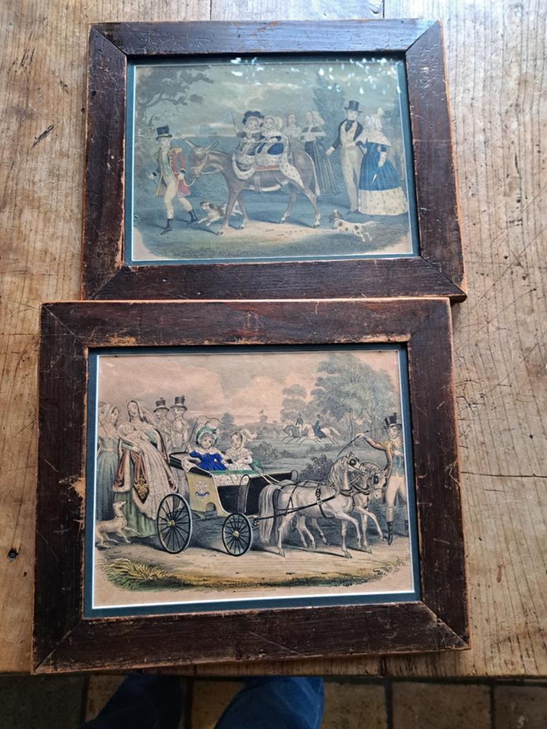 2 antieke litho's familie tafereel, Ophalen of Verzenden