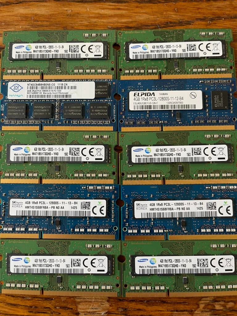10 x 4GB PC3L 12800S DDR3 Geheugen, Computers en Software, RAM geheugen, Gebruikt, DDR3, Ophalen of Verzenden, Laptop