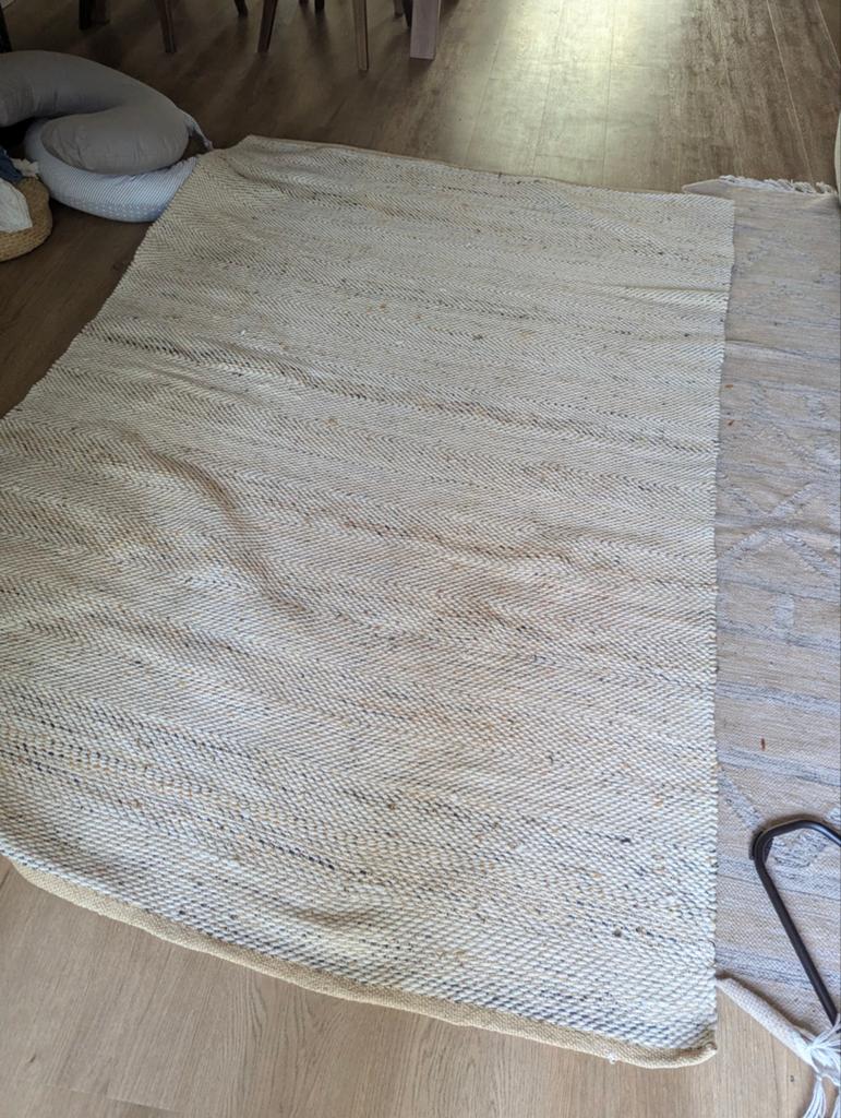 Mooi wollen vloerkleed, ecru/grijs, 230x160 cm, Ophalen, Gebruikt, Modern, Scandinavisch, 150 tot 200 cm