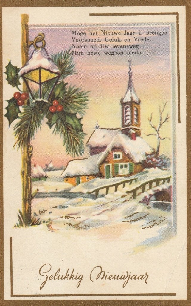 GOUDOPDRUK KERST BOERDERIJ  UIT 1959 OUDE MOOIE  KAART KN840, Ophalen of Verzenden, 1940 tot 1960, Gelopen, Overige thema's