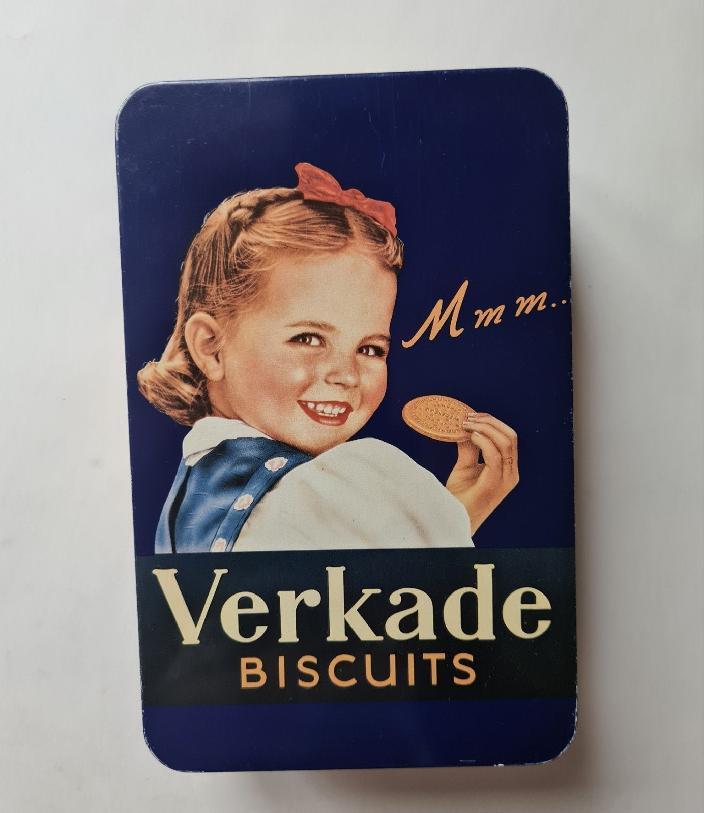 VERKADE Koekjestrommel, blauw., Verzamelen, Ophalen of Verzenden, Zo goed als nieuw, Koek(jes), Verkade
