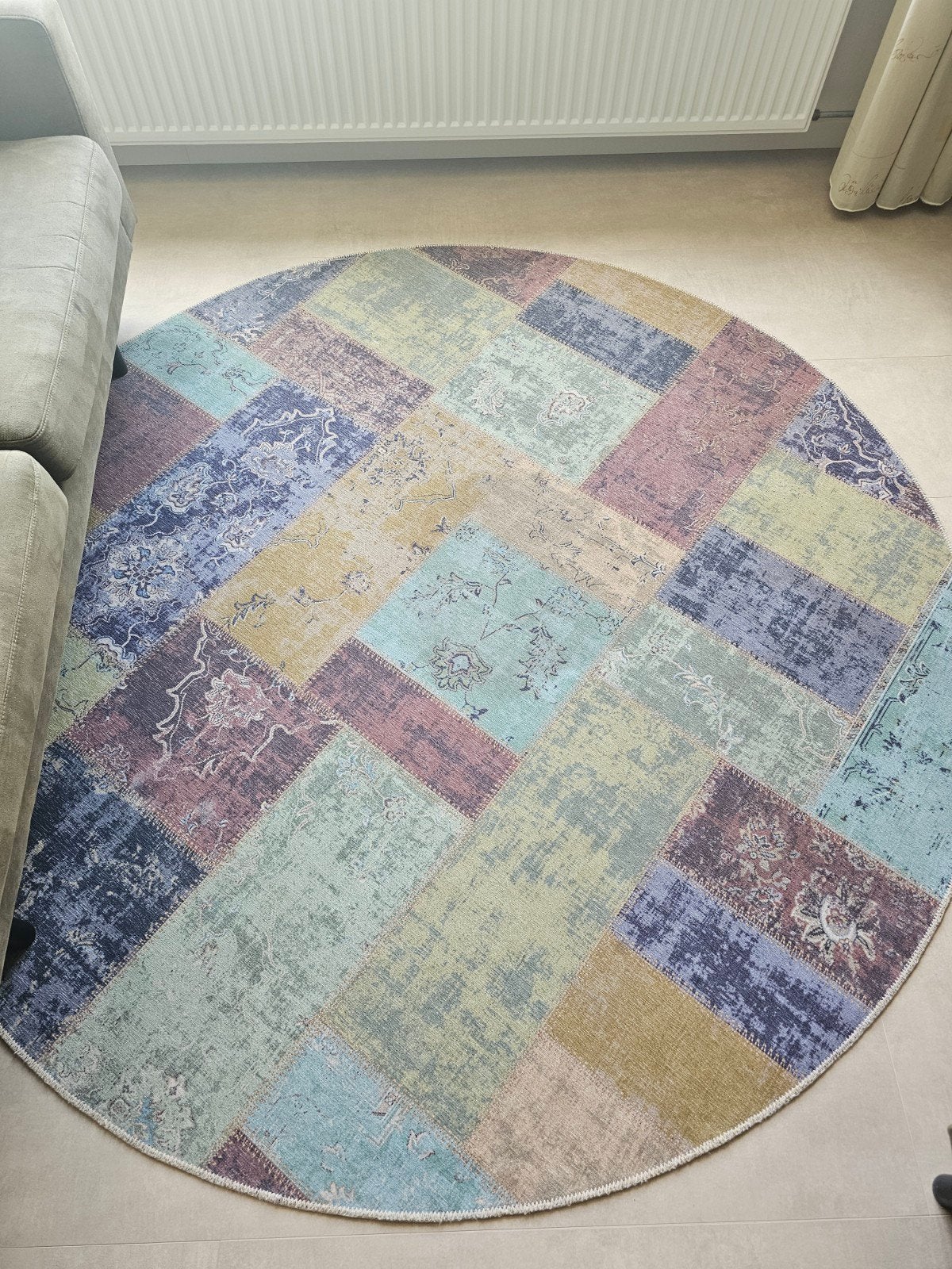 Rond vloerkleed patchwork design 200 cm doorsnee, Ophalen, Geel, Rond, 200 cm of meer