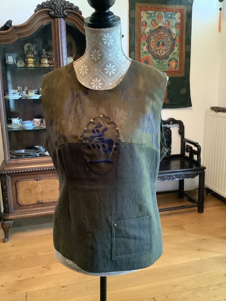 Mouwloos groen/blauw hesje Chinees geborduurd maat 38/40, Maat 38/40 (M), Batiste, Meerkleurig, Ophalen of Verzenden