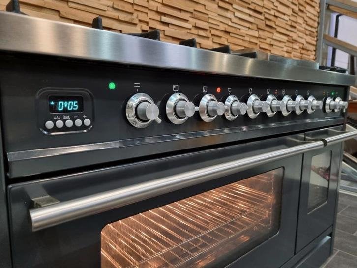 Luxe Boretti Fornuis 120cm antraciet + rvs 7 pits Frytop, Witgoed en Apparatuur, Fornuizen, Niet ingevuld, 60 cm of meer, Niet ingevuld