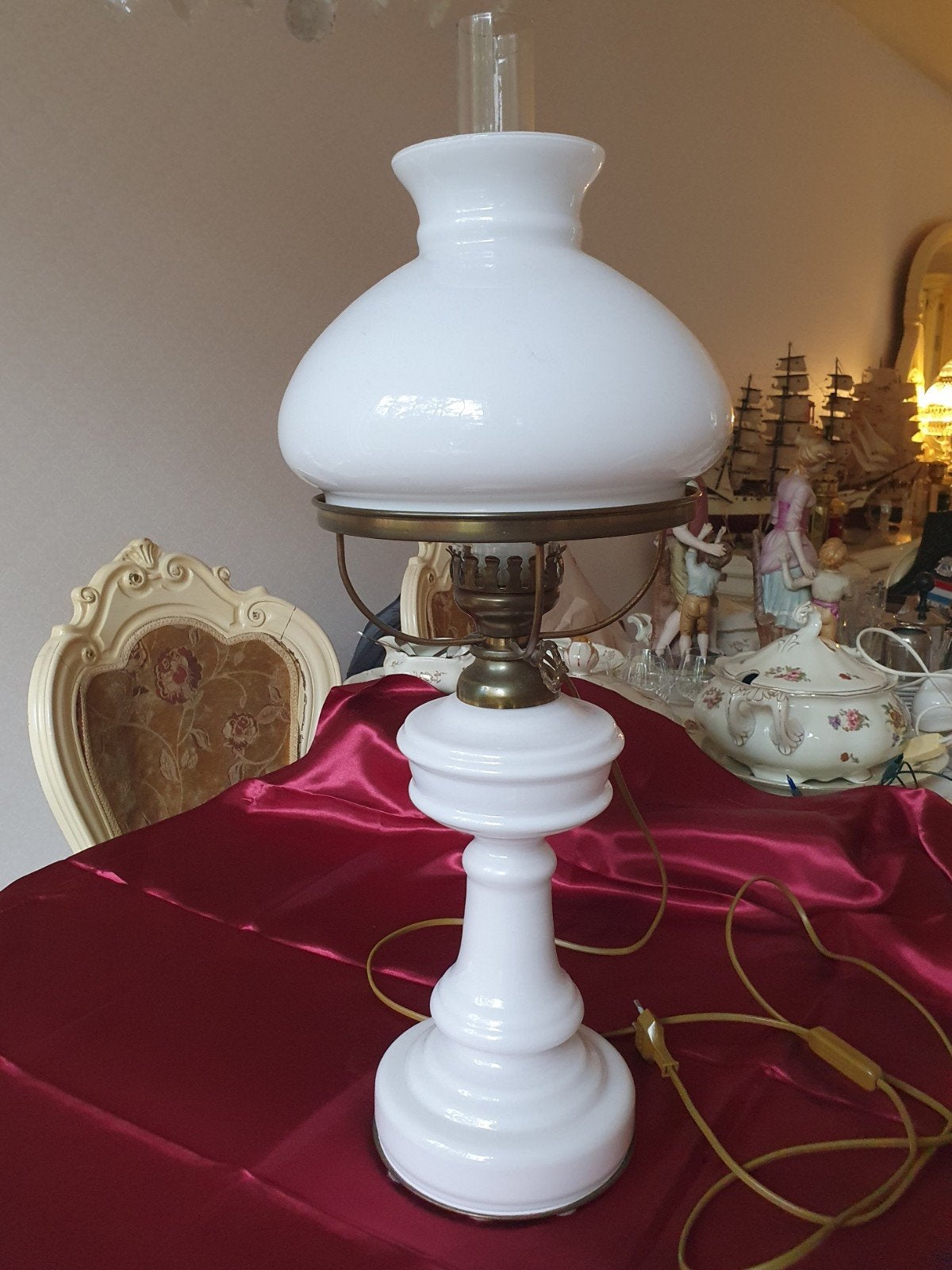 Prachtige Complete Electrische Olielamp 62cm Glas en Messing, Antiek en Kunst, Ophalen of Verzenden