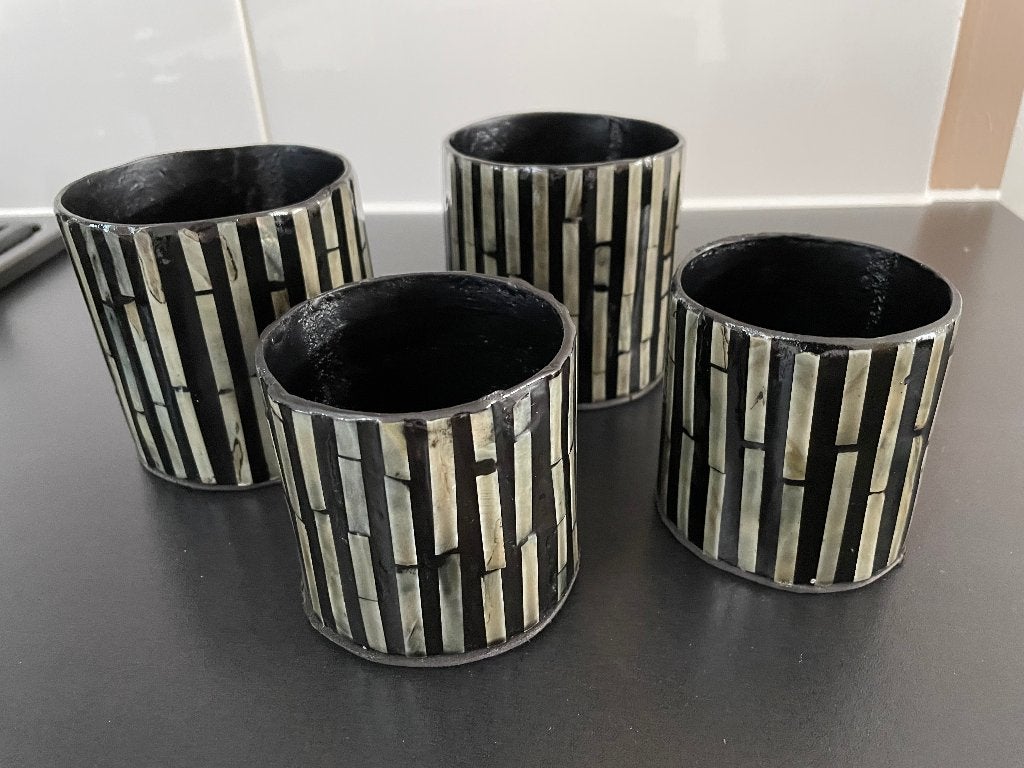 Set van 4 decoratieve potten/vazen van PTMD Collection, Kunststof, Rond, Nieuw, Ophalen of Verzenden