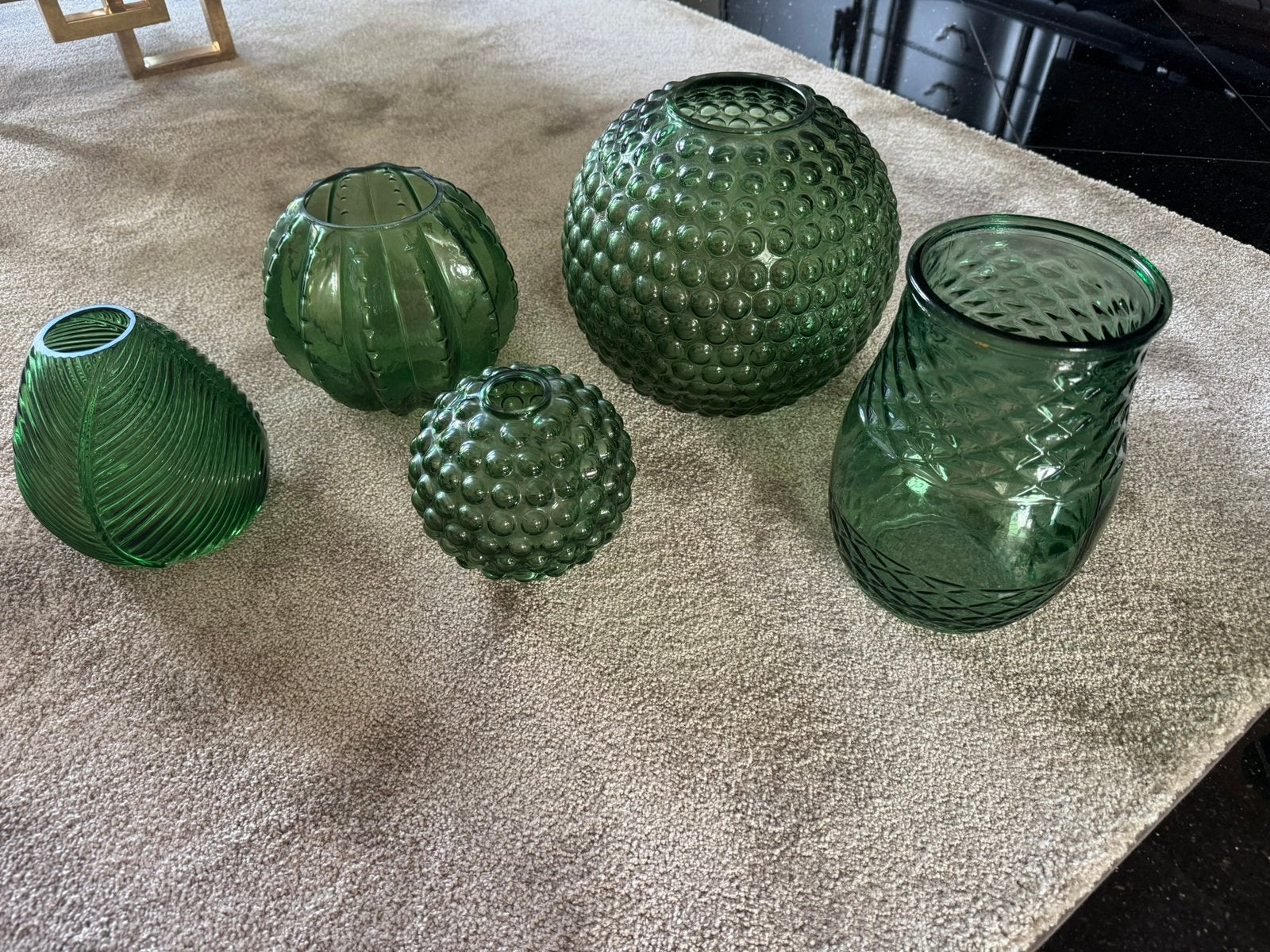 5 groene glazen vazen verschillende maten, Huis en Inrichting, Woonaccessoires | Vazen, Ophalen, Zo goed als nieuw, Groen, Glas