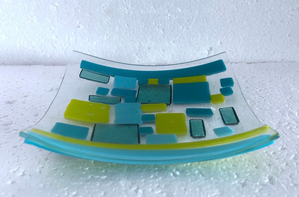 Prachtige Handgemaakte Fused Glass Schaal Mozaïek 15x15, Meerkleurig, Handgemaakt, Schaal, Ophalen