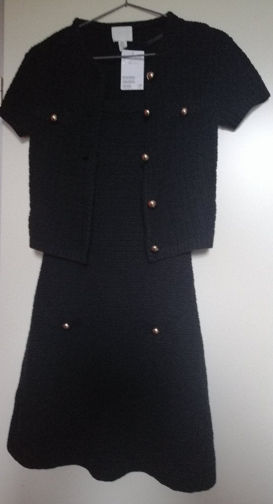 Prachtig gebreide set ( jurk + vestje ) Audrey Hepburn style, Verzenden, Zwart, Nieuw, Knielengte