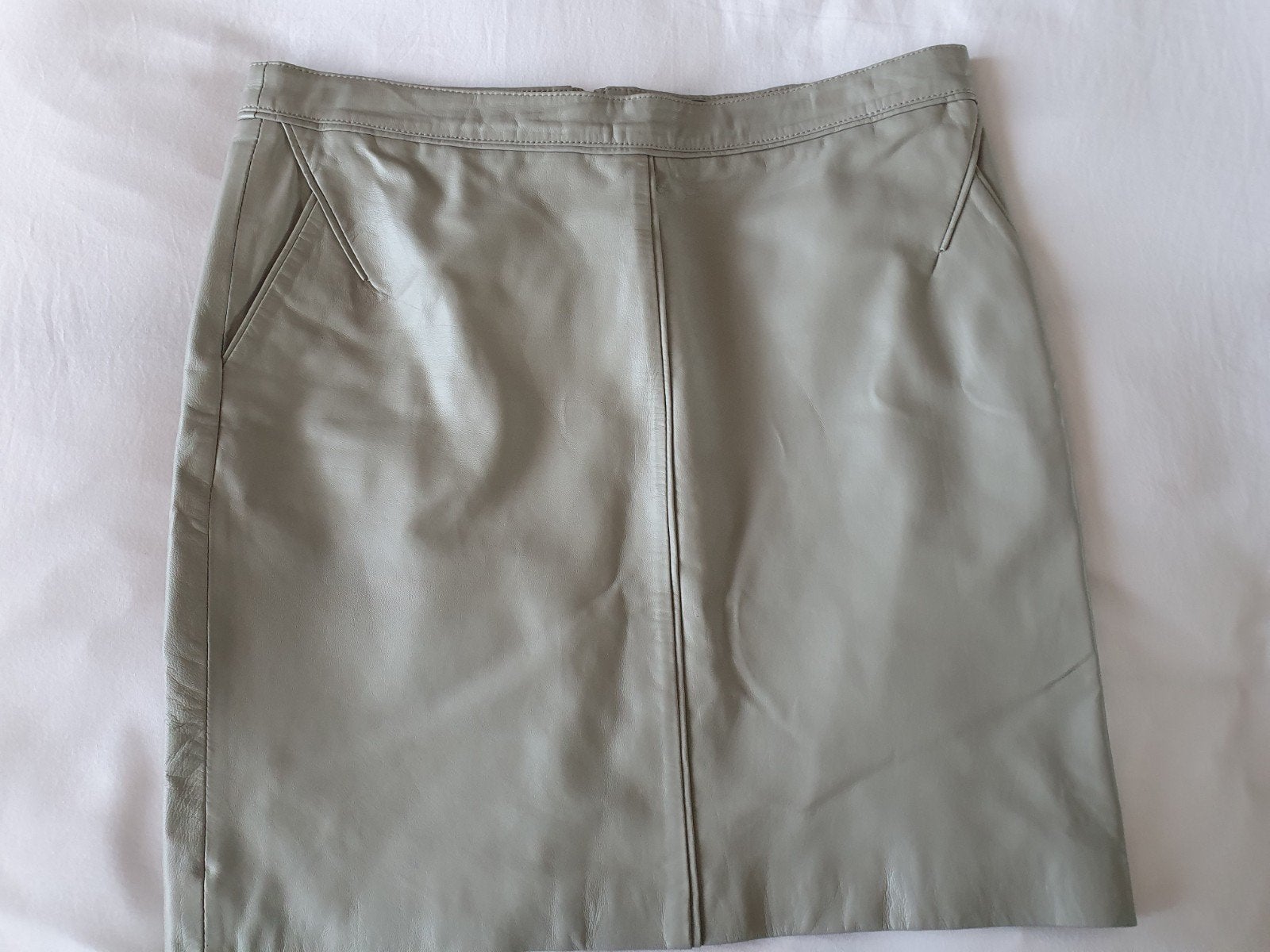 Leren rok., Ophalen, Beige, Maat 42/44 (L), Zo goed als nieuw