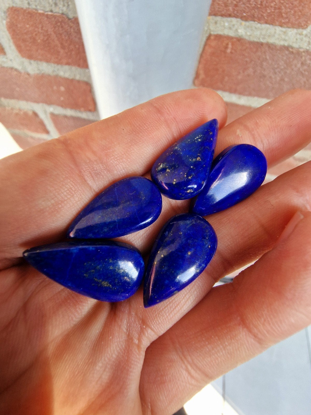 Lapis Lazuli Druppel Cabochons Set N347 - 5 Stuks, Sieraden, Tassen en Uiterlijk, Edelstenen, Nieuw, Ophalen of Verzenden