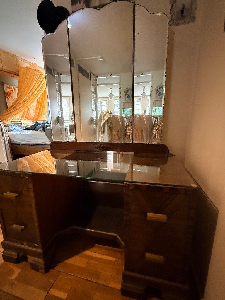 Art Deco kaptafel, Ophalen, Art Deco, ooit in Groningen bij een antiquair gekocht, Gebruikt, 100 tot 150 cm
