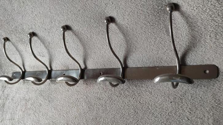 Vintage kapstok met 5 grote haken - breedte 88cm - nikkel, Wandkapstok, Ophalen of Verzenden, Zo goed als nieuw, Minder dan 100 cm