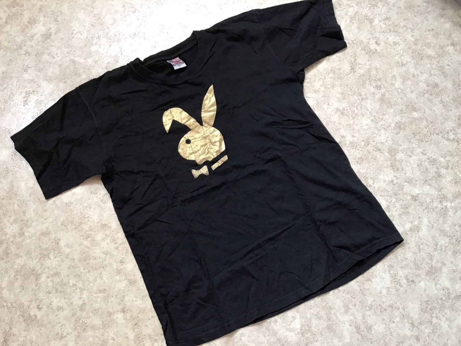 Playboy T-shirt Zwart met Gouden Konijn Logo, Ophalen of Verzenden, Gedragen, Overige maten, Zwart