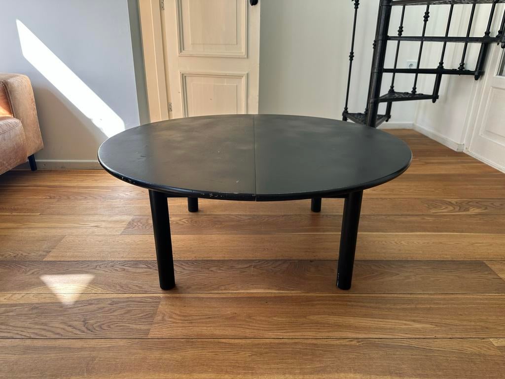Uitschuifbare salontafel - Rond/Ovaal - Zwart, Huis en Inrichting, Tafels | Salontafels, Ophalen, Gebruikt, 100 tot 150 cm, Rond