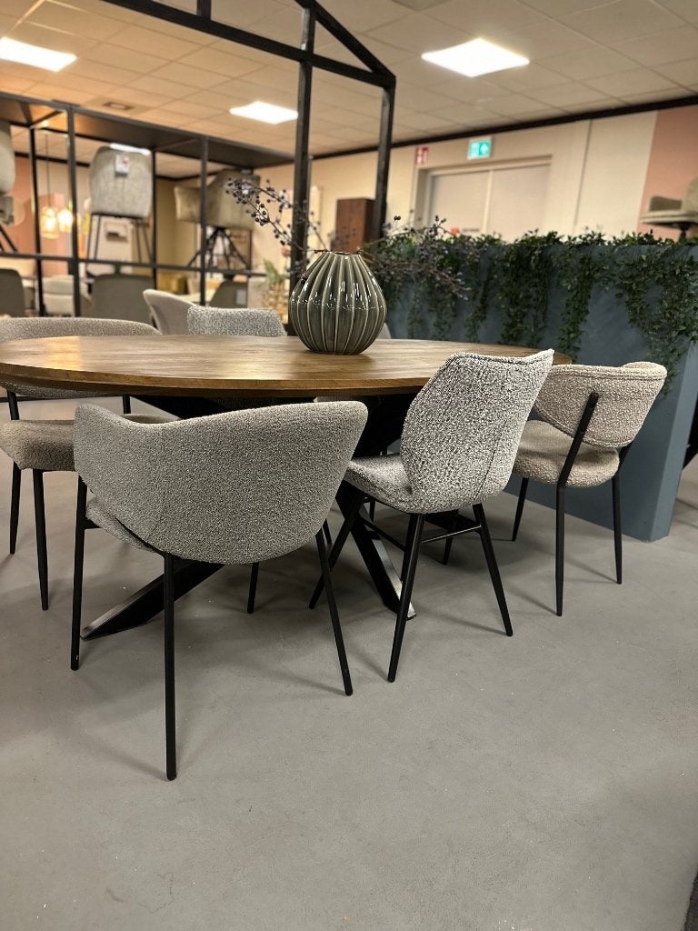 6x stoel boucle - set stoelen grijs - 6 eetkamerstoelen, Ophalen, Nieuw, Grijs, Vijf, Zes of meer stoelen