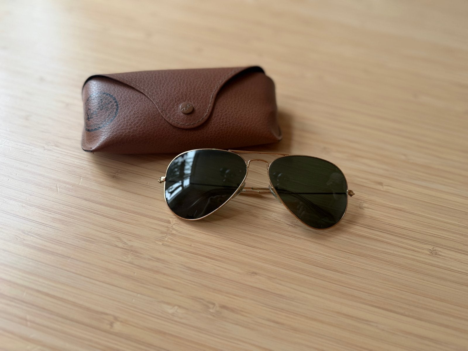 Ray-Ban Aviator zonnebril met etui, Gebruikt, Zonnebril, Bruin, Ophalen of Verzenden