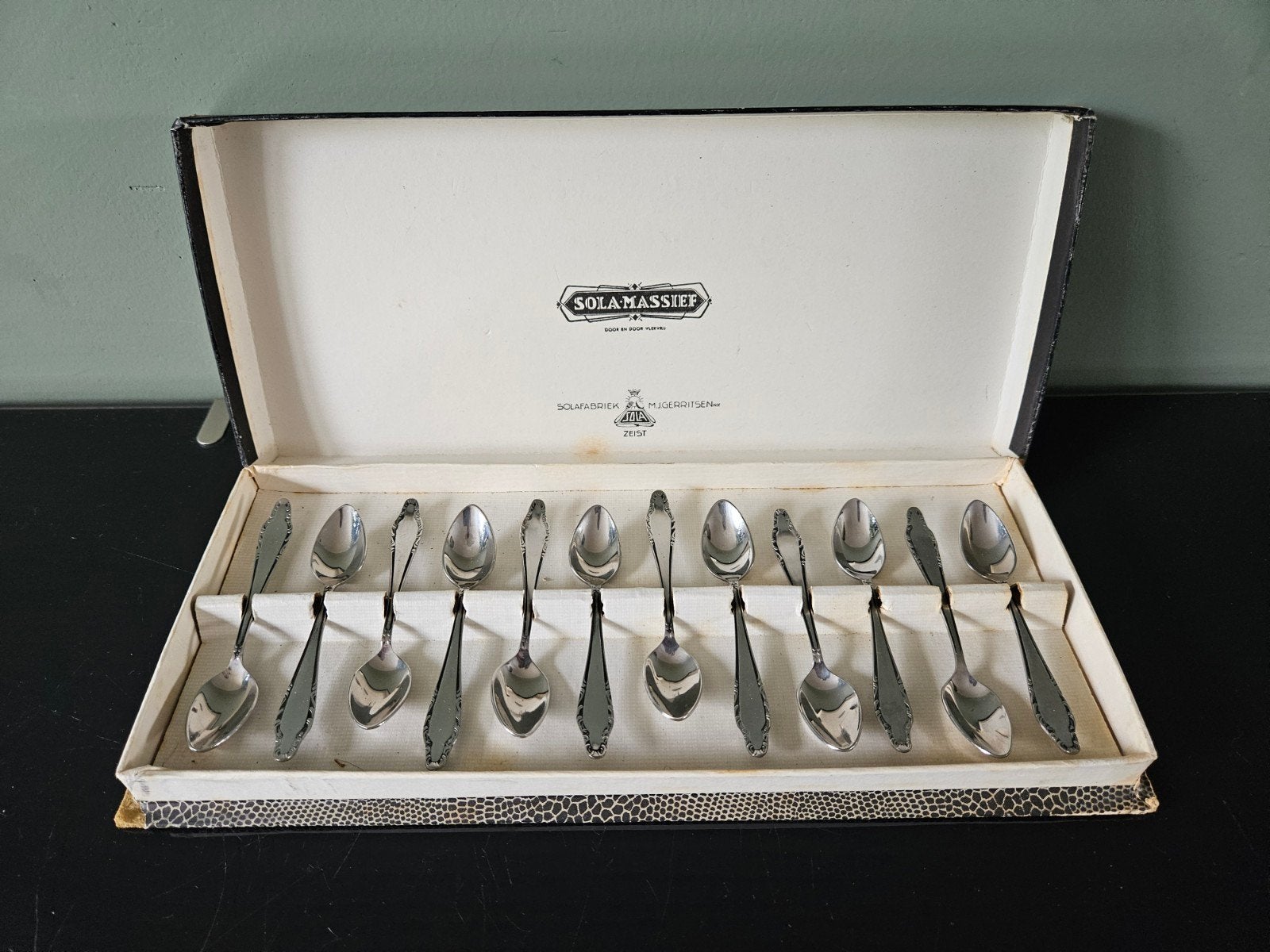 Vintage Sola Massief lepeltjes set in originele doos, Ophalen of Verzenden