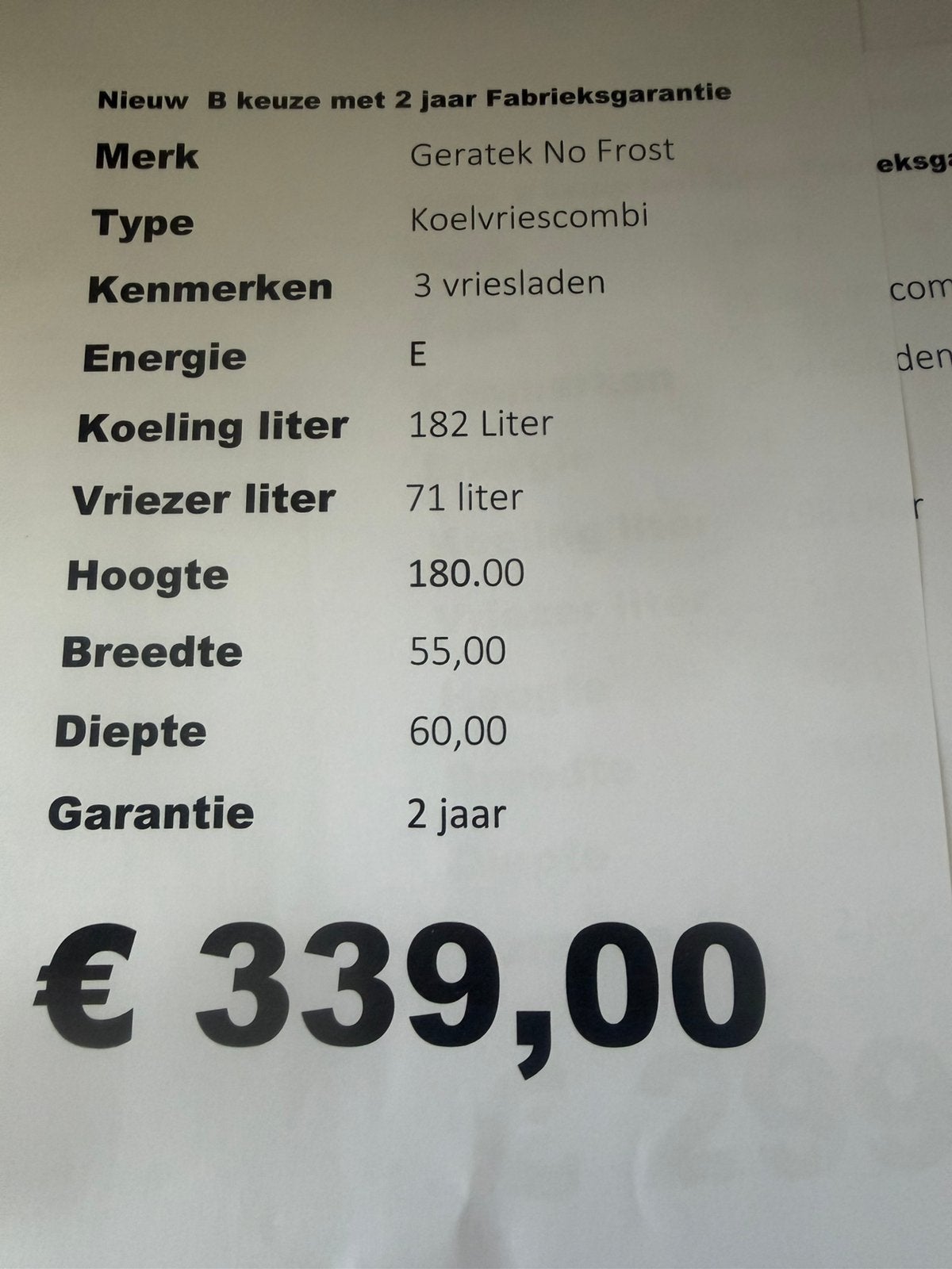 Geratek koelvriescombinatie nieuw no frost wit, Ophalen, Geratek, Geratek, 200 liter of meer