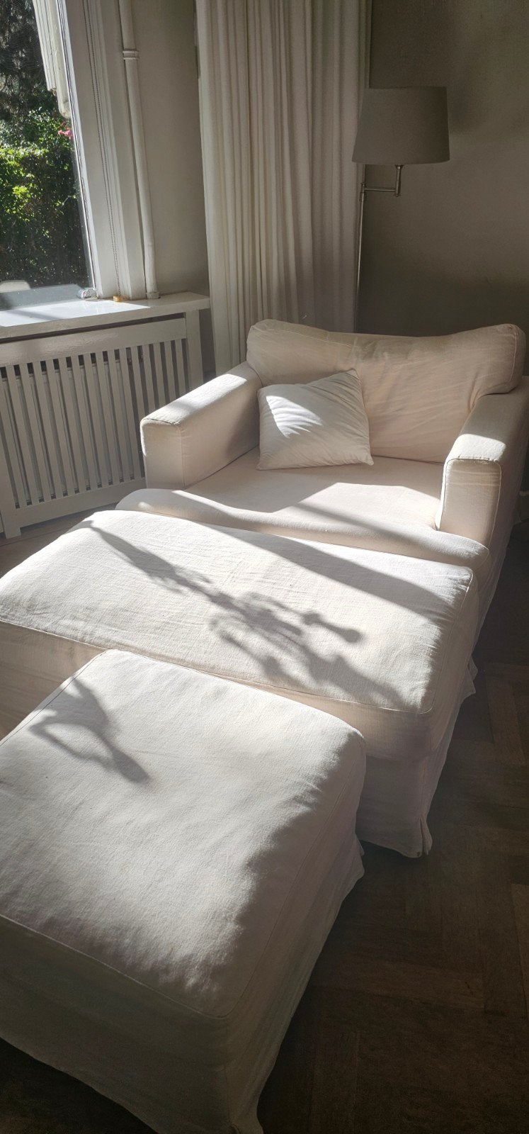 Crèmekleurige Stoel met Hockers (Rechthoekig & Vierkant), Ophalen, Modern, Comfortabel, Gebruikt, 100 tot 125 cm
