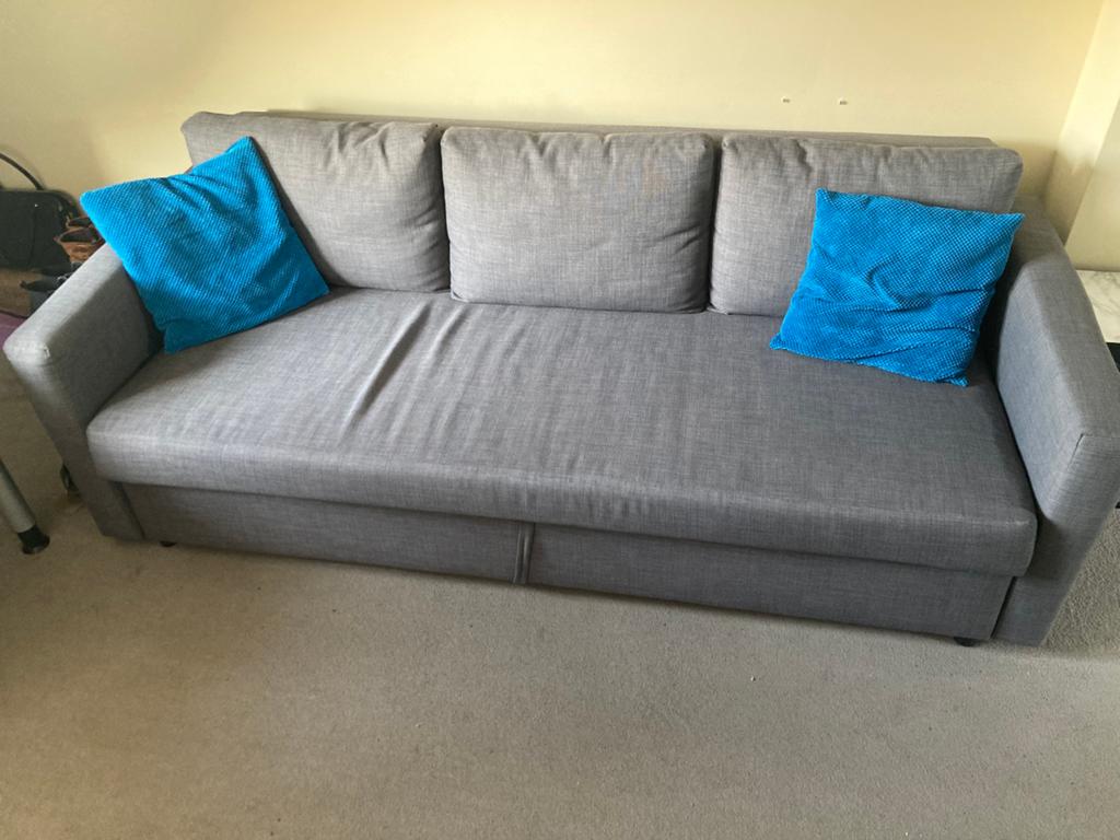 Slaapbank grijs (ikea friheten), Huis en Inrichting, Ophalen, Tweepersoons, Grijs, 220 cm