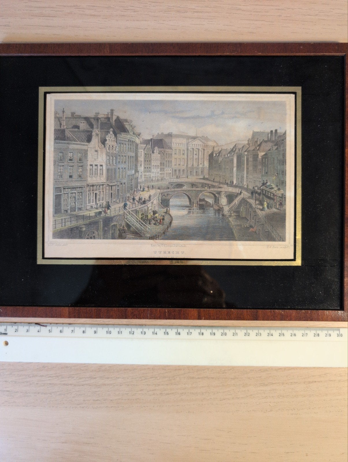 Antieke Gravure: Zicht op Utrecht Oude Gracht en Stadhuis, Antiek en Kunst, Kunst | Etsen en Gravures, 1800 - 1899, Stadsgezicht