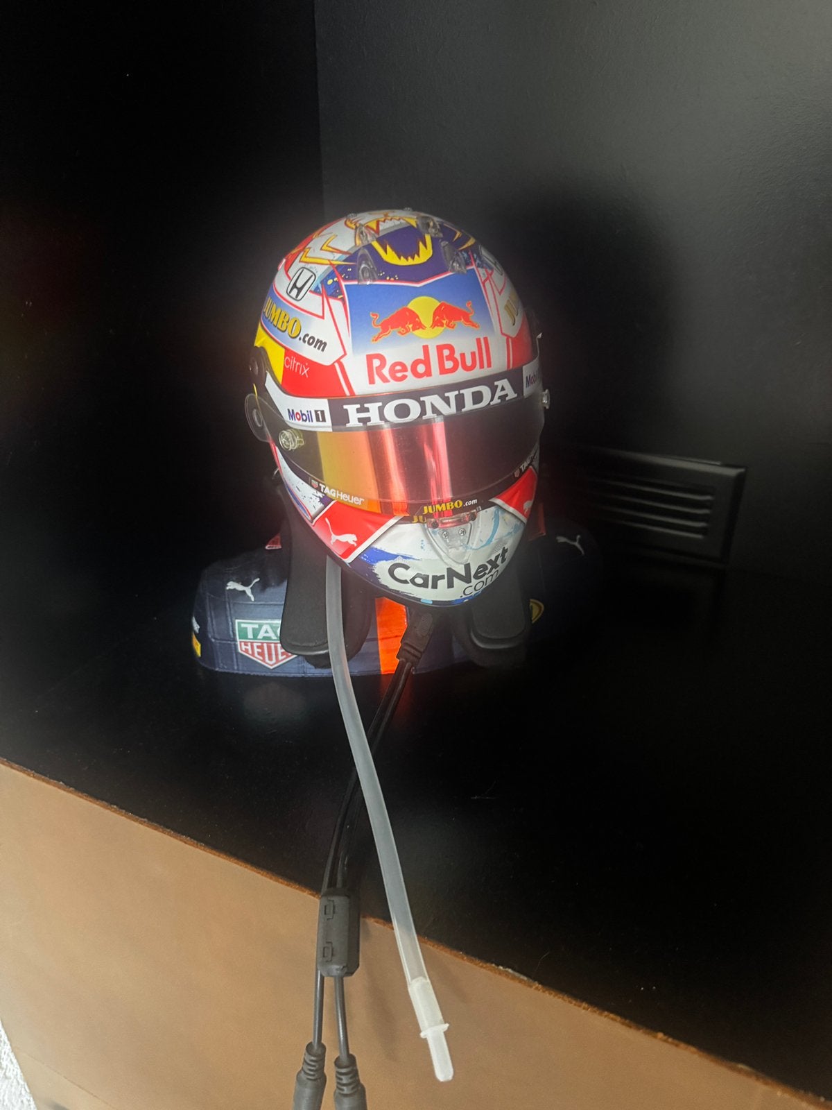 Verstappen Helm met buste en Hans protectie, Ophalen of Verzenden, Zo goed als nieuw, Formule 1