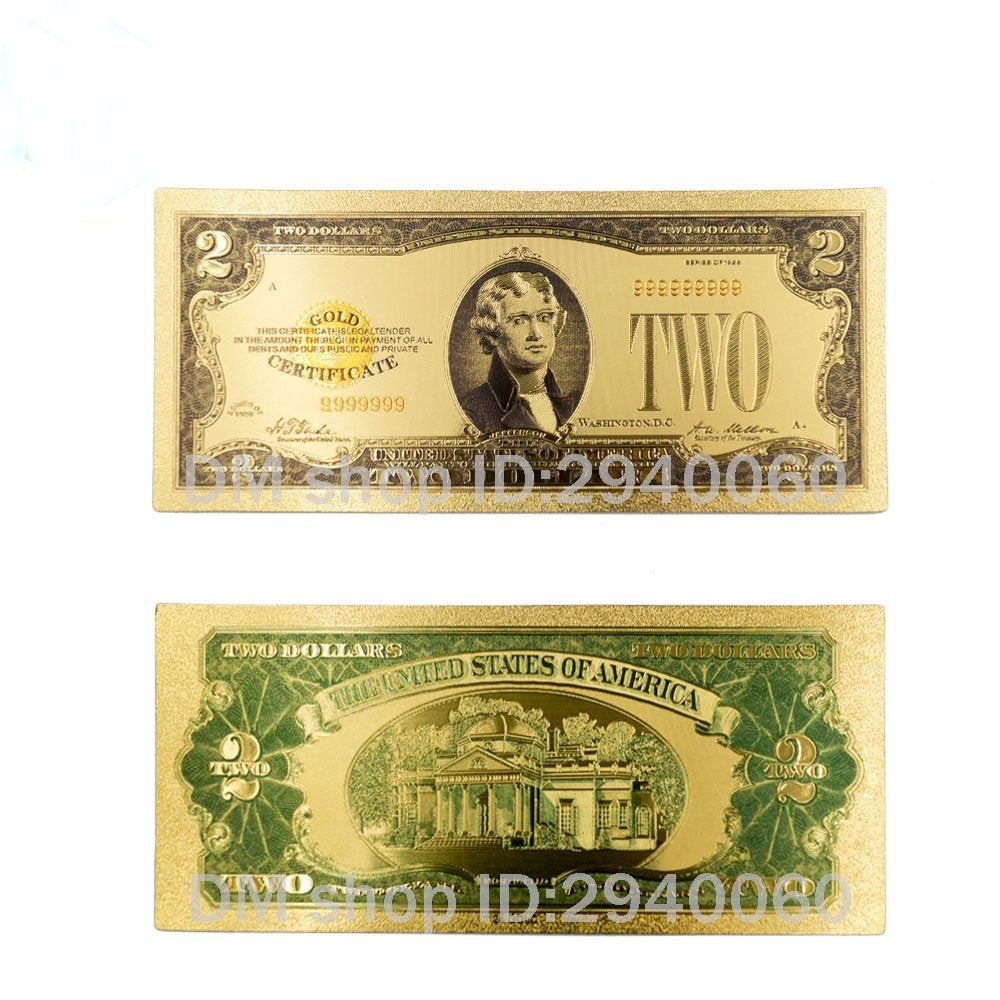 Vergulde 2 Dollar Bankbiljet - Decoratief Verzamelobject, Verzenden, Buitenland, Bankbiljetten